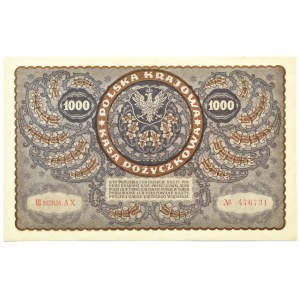 Polska, II RP, 1000 marek 1919, III SERJA AX, typ 8, piękne!, UNC