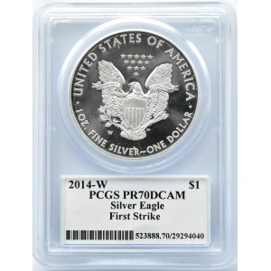 USA, Liberty (Orzeł), 1 dolar 2014 wersja lustrzana, PCGS PR70DCAM
