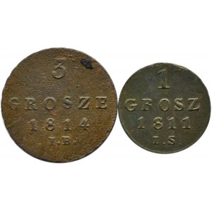 Księstwo Warszawskie, lot 2 monet 1811 I.S.-1814 I.B., Warszawa
