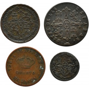 Hiszpania/Indie Portugalskie, Izabella/Ferdynand, lot monet miedzianych 1812-1838-1884