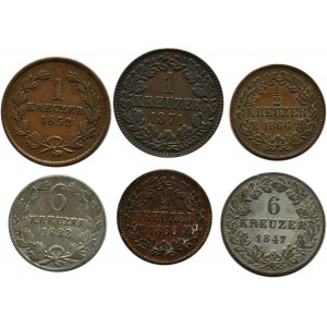 Niemcy, Badenia, lot drobnych monet - kreuzer 1833-1871, Karlsruhe