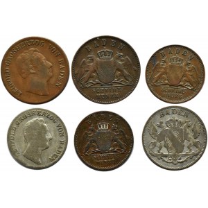 Niemcy, Badenia, lot drobnych monet - kreuzer 1833-1871, Karlsruhe