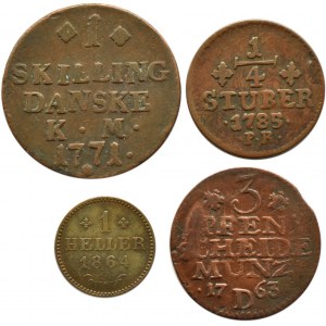 Niemcy/Dania, lot czterech miedzianych monet 1763-1864