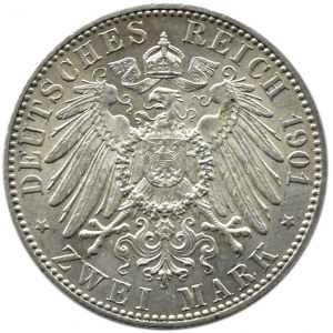 Niemcy, Prusy, Wilhelm II, 2 marki 1901 A, Berlin, piękne!