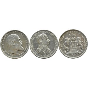 Niemcy, Cesarstwo, lot monet 3 marki 1909-1914, różne państwa i mennice