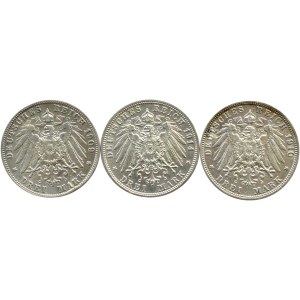 Niemcy, Cesarstwo, lot monet 3 marki 1909-1914, różne państwa i mennice