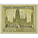 Wolne Miasto Gdańsk, 50 fenigów (pfennig) 1919, kolor zielony, PMG65EPQ
