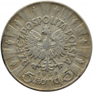 Polska, II RP, Józef Piłsudski, 5 złotych 1936, Warszawa