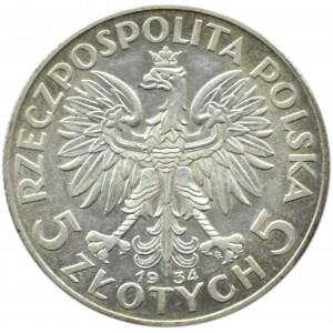 Polska, II RP, Głowa Kobiety, 5 złotych 1934, Warszawa, UNC