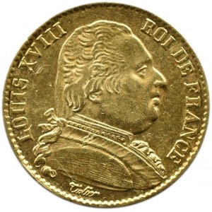 Francja, Ludwik XVIII, 20 franków 1814 A, Paryż, piękne!