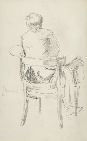 Stanisław KACZOR BATOWSKI (1866-1946), Szkic ukazanego tyłem mężczyzny siedzącego na krześle trzymającego sztalugę