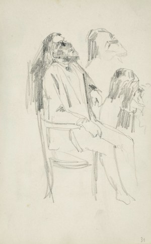 Stanisław KACZOR BATOWSKI (1866-1946), Szkic ukazanego tyłem mężczyzny siedzącego na krześle trzymającego sztalugę