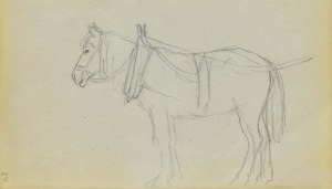 Jacek MALCZEWSKI (1854-1929), Koń stojący ukazany w zaprzęgu ukazany z lewego boku