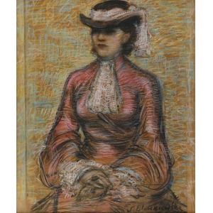 Stanisław ELESZKIEWICZ (1900-1963), Portret kobiety w kapeluszu