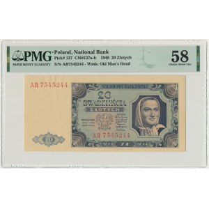 20 złotych 1948 - AB - PMG 58 - rzadsza odmiana