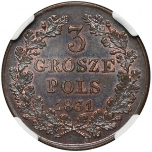 Powstanie Listopadowe, 3 Grosze 1831 KG - NGC MS64 BN