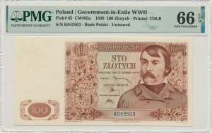 100 złotych 1939 - K - PMG 66 EPQ - PIĘKNY