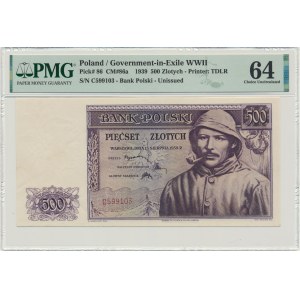 500 złotych 1939 - C - PMG 64 - RZADKI