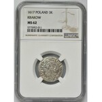 Sigismund III Vasa, 3 Kreuzer Krakau 1617 - NGC MS62