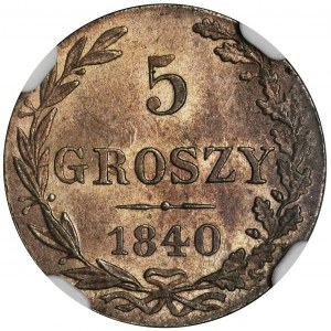 5 groszy Warszawa 1840 MW - NGC MS65 - urokliwa patyna