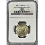 November Uprising, 2 zloty Warsaw 1831 KG - NGC MS63