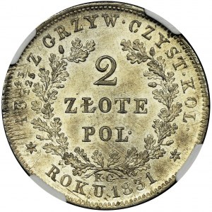 November Uprising, 2 zloty Warsaw 1831 KG - NGC MS63