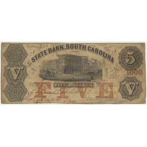 USA, The State Bank, South Carolina, 5 Dollars 1853