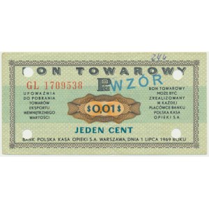 Pewex, 1 cent 1969 - GL - FAŁSZYWY NADRUK WZÓR -