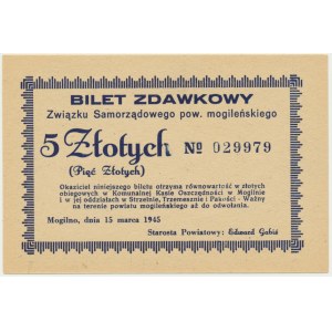 Mogilno, bilet zdawkowy na 5 złotych 1945
