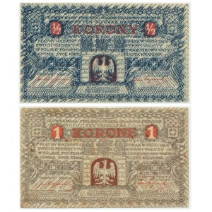 Kraków, zestaw 1/2 i 1 korona 1919