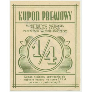 Ministerstwo Przemysłu Włókienniczego, kupon o wartości 3,75 złotych 1946