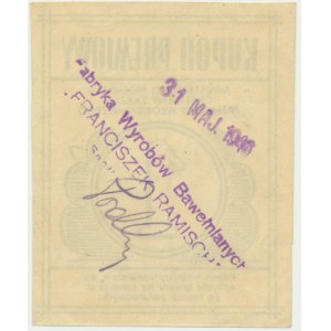 Ministerstwo Przemysłu Włókienniczego, kupon o wartości 15 złotych 1946