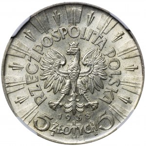 Piłsudski, 5 złotych 1938 - NGC MS63