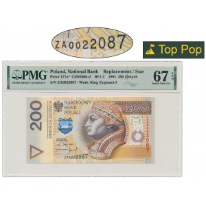 200 złotych 1994 - ZA - seria zastępcza TDLR - PMG 67 EPQ - RZADKA I PIĘKNA