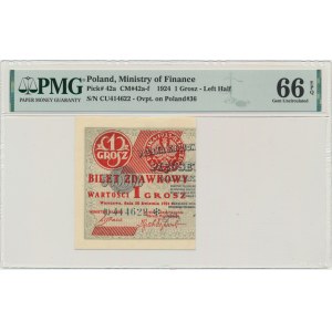 1 grosz 1924 - CU ❉ - lewa połowa - PMG 66 EPQ