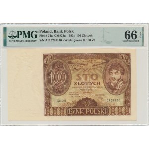 100 złotych 1932 - Ser. AU. - PMG 66 EPQ - znw. kreski na dole