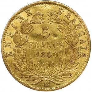 France, Napoleon III, 5 Francs Strasburg 1860 BB