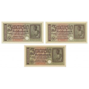 Niemcy, zestaw 20 Reichsmark (1939-44) (3 szt.)