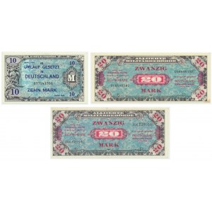 Germany, allied occupation money, set of 10 and 20 Mark 1944 (3 pcs)