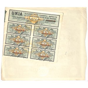 „Unia” Zjednoczone Fabryki Maszyn dawniej A. Ventzki i Peters S.A. 100 zł, 1927 r.