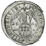 Jan II Kazimierz, Ort Toruń 1664 HDL - NGC MS63 - BARDZO RZADKI, ILUSTROWANY, z błędem TIIRVNENSIS