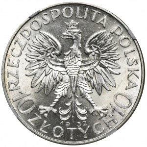 Głowa Kobiety, 10 złotych Warszawa 1932 - NGC MS63+ WYŚMIENITA