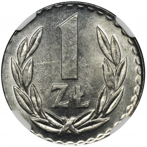 DESTRUKT/PRÓBA, 1 złoty 1985 - NGC MS64 - wybite na krążku 50 groszówki