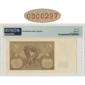 10 złotych 1940 - A 0000297 - PMG 65 EPQ - rzadka pierwsza seria i niski numer seryjny.