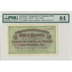 Posen 3 Rubles 1916 - U - short clause - PMG 64