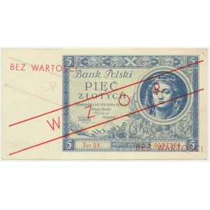 5 złotych 1930 - Ser.BX 0197298 - z późniejszym nadrukiem WZÓR