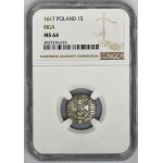 Sigismund III Vasa, Schilling Riga 1617 - NGC MS64