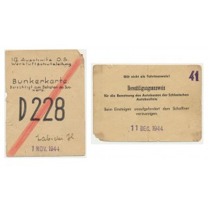 Auschwitz (Oświęcim), zestaw kart upoważniających (2 szt.)
