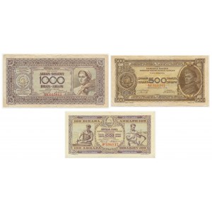 Jugosławia, zestaw 100-1000 dinarów 1946 (3 szt.)