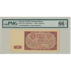 5 złotych 1948 - BD - PMG 66 EPQ - znakomity